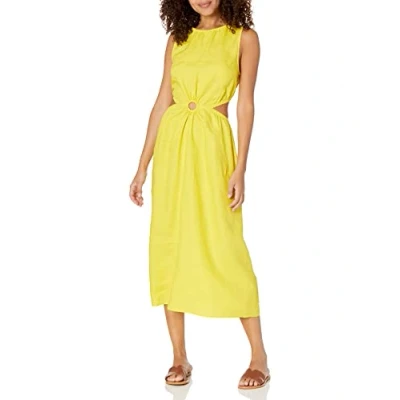 Abbildung von The Drop Midikleid für Damen, Sade, aus Leinen, Cut Out Detail, Zitronengelb, M