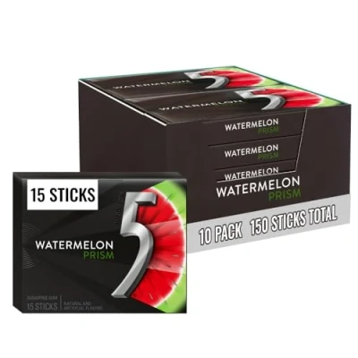 Abbildung von Wrigley&#039;s 5 Prism Sugar Free Gum, Watermelon, 15 Piece, 10 Count by Essential Beverages [Foods]