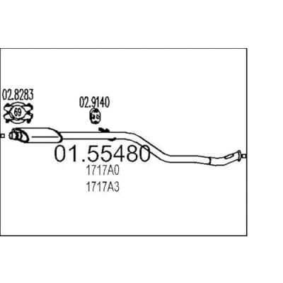 Abbildung von MTS 01.55480 Mittelschalldämpfer 1520 PEUGEOT: 106 II Schrägheck, I CITROËN: Saxo Schrägheck