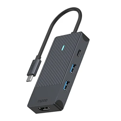 Abbildung von Rapoo UCM 2001 USB C Multiport Adapter 4 in 1, 100W Power Delievery, 4K HDMI, 2 A 3.0 Datenports, kompatibel mit MacBook Pro, Air, iPad Air / Surface Pro Go, Laptop