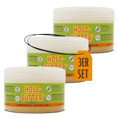 Abbildung von Renuwell Holz Butter, 3x 250 ml Intensiv Pflege für alle Holzarten, Möbelpflege 100% natürliche Inhaltsstoffe, Lebensmittelecht, hochwertiger Holzbalsam mit Bienenwachs, Schweizer Qualität