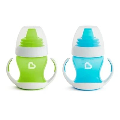 Abbildung von Munchkin Trinklernbecher, Trinkhalmflaschen für Babys und Kleinkinder, mit Griffen Deckel, BPA frei, spülmaschinenfest &amp; auslaufsicher 118 ml, 2er Set in Lila/Pink