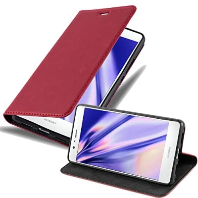 Abbildung von Cadorabo Hülle kompatibel mit Huawei P9 LITE 2016 / G9 aus Kunst Leder Flip Klappbare Magnetische [Standfunktion] [Kartenfächern] Cover für Tasche in Rot