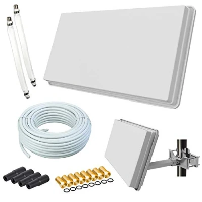 Abbildung von netshop 25 Selfsat H30D2+ Flachantenne Twin mit Fensterhalterung + 20m Kabel Anschluss Set (2 Fensterdurchführung 8 F Stecker 4 Wetterschutztüllen)