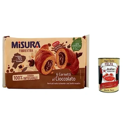 Abbildung von 3x Misura Cornetti Fibrextra Cioccolato Schokolade Croissants, 100 % Vollkornmehl 300 g + Italian Gourmet polpa 400g
