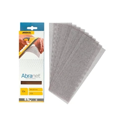 Abbildung von Mirka Abranet® Netz Schleifstreifen (80 x 230 mm), Profi Schleifgitter mit P120 Körnung und Klett, für Handschliff, Schwingschleifer Handschleifblock, 10er Pack