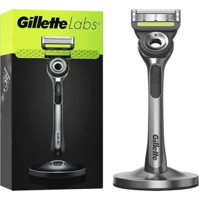 Abbildung von Gillette Labs Herrenrasierer + 1 Rasierklinge Nachfüller, mit Peelingstab, inklusive Premium Magnetständer