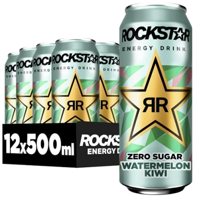 Abbildung von Rockstar Energy Drink Watermelon Kiwi Zero Sugar Koffeinhaltiges Erfrischungsgetränk ohne Zucker für den Energie Kick, EINWEG (12 x 500ml)