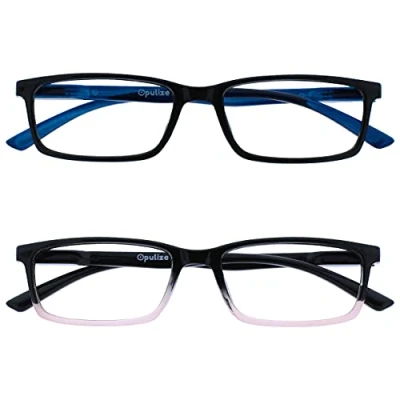 Abbildung von OPULIZE See Lesebrille Blaulichtfilter 2er Pack Schmal Rahmen Federscharniere Verbessern Den Schlaf Computer Gaming Entspiegelt Schwarz Rosa Herren Damen BB9 14 +2.00