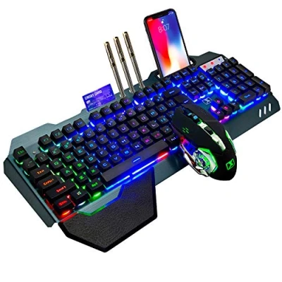 Abbildung von LexonElec 680 pro Wireless Gaming Tastatur und Maus 4800 mAh volle 104 Tasten PC Zubehör eingerichtet 2.4g USB Regenbogen Hintergrundbeleuchtung Gamer 2400 DPI atmende optische