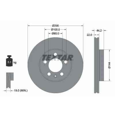 Abbildung von TEXTAR 92303803 Bremsscheibe 256 22 05/06 100 innenbelüftet beschichtet ohne Radlager, Radbefestigungsbolzen, Radnabe SEAT: IBIZA 5
