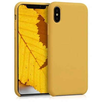 Abbildung von kwmobile Hülle kompatibel mit Apple iPhone X Silikon Handy Case Handyhülle weiche Oberfläche kabelloses Laden Honiggelb