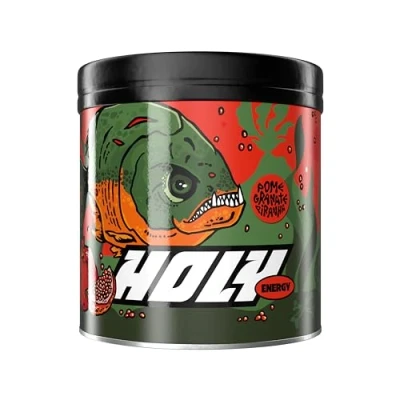 Abbildung von HOLY Energy Gaming Booster &#039;Pomegranate Piranha&#039; mit Granatapfel Geschmack Pulver 50 Portionen NewCaff &amp; Grüntee Extrakt Focus Drink Vegan 100% natürlichen Fruchtaromen