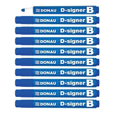 Abbildung von DONAU D Signer B Tafel Marker Whiteboard Boardmarker / 10 Stück/Blau/Rundspitze 2 4 mm/Trocknungsbeständig bis zu 72 Stunden ohne Kappe/Nicht Toxische Tinte