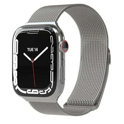 Abbildung von EAZY CASE Uhrenarmband Metall Band für iWatch 9 8 7 6 5 4 3 2 1 SE Ultra, Ersatzarmband aus Edelstahl Series 42 mm 49 Magnetisch Silber