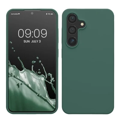 Abbildung von kwmobile Hülle kompatibel mit Samsung Galaxy S24 Silikon Handy Case Handyhülle für weiche Oberfläche kabelloses Laden Tannengrün