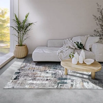 Abbildung von ELLE Decoration Malard Teppich Moderner Abstrakter Rutschfester Design Kurzflor für Schlafzimmer, Esszimmer, Wohnzimmer, Flur, Küche Saphier Gold, 200x290cm