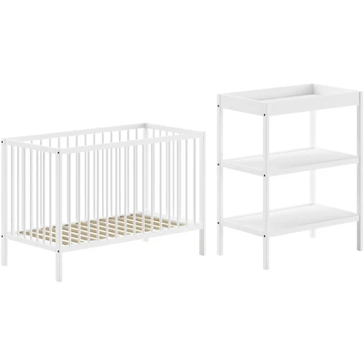 Abbildung von Vipack DINO Baby Set best. aus Babybett und Wickelregal, Buche massiv weiß lackiert