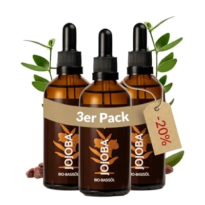 Abbildung von Heldengrün® BIO Jojobaöl [GOLD ESSENCE] Zertifizierte Naturkosmetik für Gesicht, Haare &amp; Nägel 100% reines Gesichtsöl Jojoba Oil 3 x 100 ml