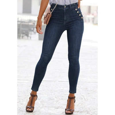 Abbildung von Lascana Buttons Jeans Skinny Fit, Damen, Größe: 34, Dark blue