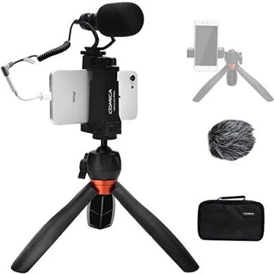 Abbildung von comica Handy Mikrofon Vlogging Kit, CVM VM10 K2 PRO Video Kit mit Professionelles Richtmikrofon und Stativ für iPhone, Samsung,Huawei,Kamera,YouTube Living Video,Videokonferenz,Filmen