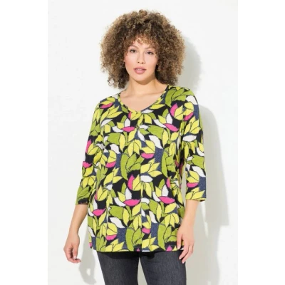 Abbildung von Ulla Popken 3/4 Sleeve Vneck LEAF TEE Langarmshirt, Damen, Größe: 50/52, Pale green