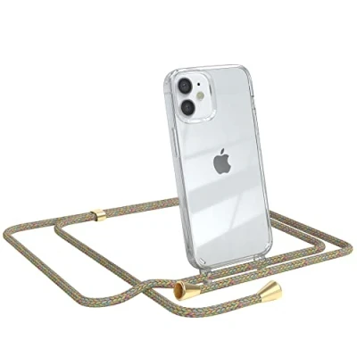 Abbildung von EAZY CASE Handykette kompatibel mit iPhone 12 Mini Handyhülle Umhängeband, Handykordel Schutzhülle, Silikonhülle, Hülle Band, Stylische Kette für Smartphone, Rainbow