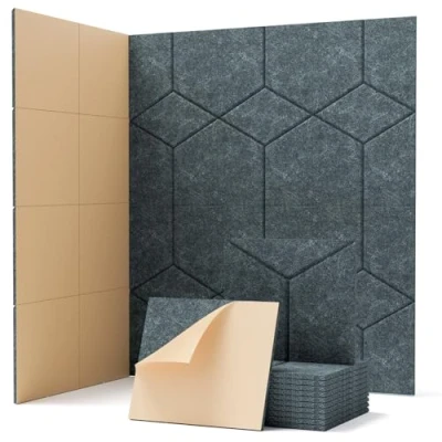 Abbildung von Soundsbay Akustikplatten Selbstklebend 12 Stück, Schallabsorber, Schallschutz, Schalldämmung Wand tür Decken, Akustikpaneele für Akustische Behandlung und Wanddekoration 30x26x0.9cm (Dunkelgrau)