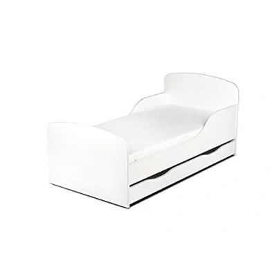 Abbildung von Leomark Einzelbett aus Holz White Kinderbett mit Schubladen für Bettwäsche, Holzbett Matratze + Lattenrost, Komplett Set, Liegefläche 70/140 cm
