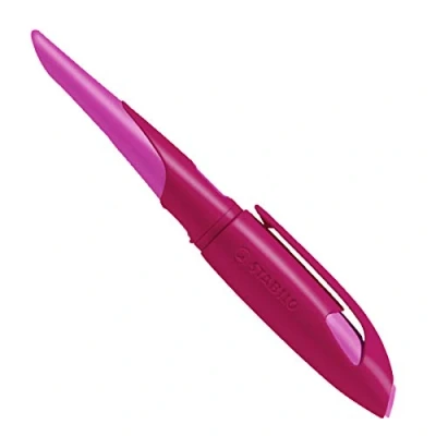 Abbildung von Ergonomischer Schulfüller für Linkshänder mit Anfänger Feder A STABILO EASYbirdy in beere/pink inkl. Patrone blau (löschbar)