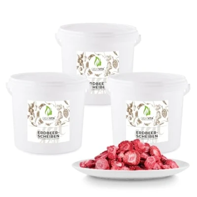Abbildung von Getrocknete Erdbeeren 1.2 kg im Eimer gefriergetrocknete Erdbeerscheiben Premium Qualität, ohne Zuckerzusatz 100% Vollfrucht Erdbeerchips GreatVita