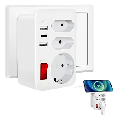 Abbildung von HANYEAL USB Steckdose,Steckdosenadapter mit 2 USB(3A), 1 C(3A) und Schuko Stecker,Mehrfachsteckdose Schalter 6 in 1, Stecker Kindersicherung Weiß, 4000W Doppelstecker für Steckdose