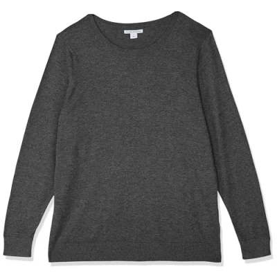 Abbildung von Amazon Essentials Damen Leichter, Langärmeliger Pullover Mit Rundhalsausschnitt (Erhältlich in Übergröße), Dunkelgrau Meliert, S