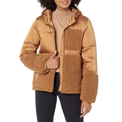 Abbildung von Amazon Essentials Damen Sherpa Puffer Jacke, Dunkles Kamelbraun, S