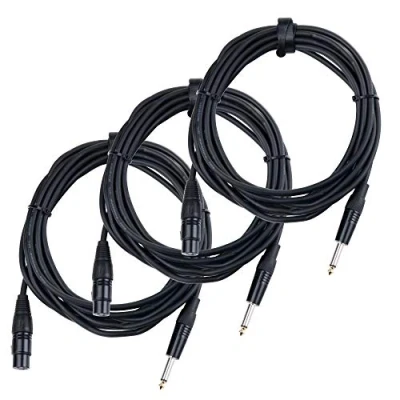 Abbildung von 3er Set Pronomic XFJ 5 XLR zu Klinke Kabel (unsymmetrisches Mikrofonkabel, Länge 5m, säure und ölfest, Spannzangen Zugentlastung) schwarz