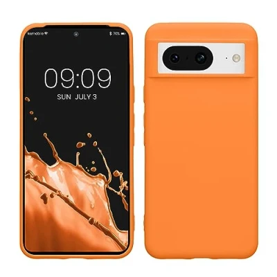 Abbildung von kwmobile Hülle kompatibel mit Google Pixel 8 weiches TPU Silikon Case Cover geeignet für kabelloses Laden Fruity Orange