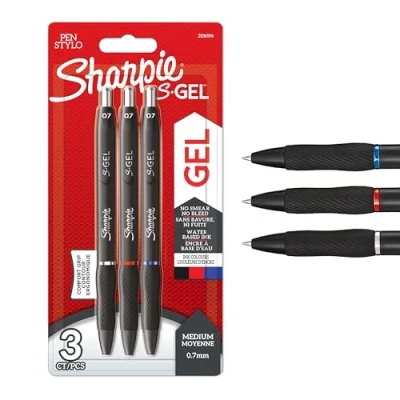 Abbildung von SHARPIE S Gel Gelstifte, mittlere Spitze (0,7 mm), Gelschreiber mit Schwarzer, blauer &amp; roter Tinte, 3 Stück
