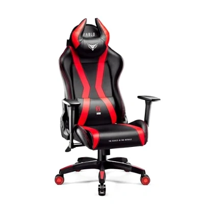 Abbildung von Diablo Gaming Stuhl X Horn 2.0 Bürostuhl Gamer Chair Schreibtischstuhl 3D Armlehnen Ergonomisches Design Nacken/ Lendenkissen Kunstleder Wippfunktion Rot Normal (L)