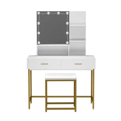 Abbildung von HOME DELUXE Schminktisch KASIA Weiß/Gold 145 x 100 40 cm, einstellbare LED Beleuchtung I Frisiertisch