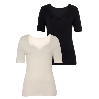 Abbildung von Vivance 2 PACK Tshirt basic, Damen, Größe: 36/38, Creme/schwarz