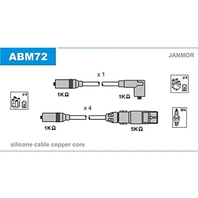 Abbildung von JANMOR ABM72 Zündkabelsatz VOLKSWAGEN: Passat B3/B4 Variant, Golf 4 Cabrio, Limousine, SEAT: Ibiza 2, Cordoba I Limousine