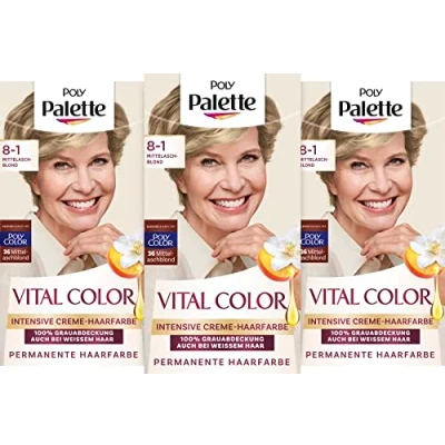 Abbildung von Poly Palette Vital Color Intensive Creme Haarfarbe 8 1 Mittelaschblond (115 ml), natürlich aussehende &amp; langanhaltende Coloration, permanente Coloration für 100 % Grauabdeckung auch bei weißem Haar