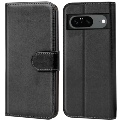 Abbildung von Verco Handyhülle für Google Pixel 8 Hülle, Bookcase Tasche Flipcover Case [Kartenfächer/Aufstellfunktion], Schwarz