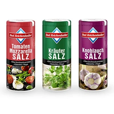 Abbildung von Bad Reichenhaller Grill Gewürz Set 3er Bundle jeweils 90g Dose Tomate Mozzarella Kräuter Knoblauch Salze Vegan ohne Geschmacksverstärker Glutenfrei Gewürzpaket