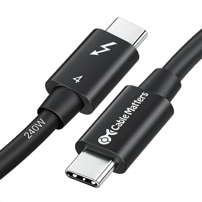 Abbildung von Cable Matters [Intel Zertifiziert] 40Gbps USB4 Thunderbolt 4 Kabel 0,8m mit 8K Video und 240W Aufladung in 1 Meter kompatibel USBC, 3 USB