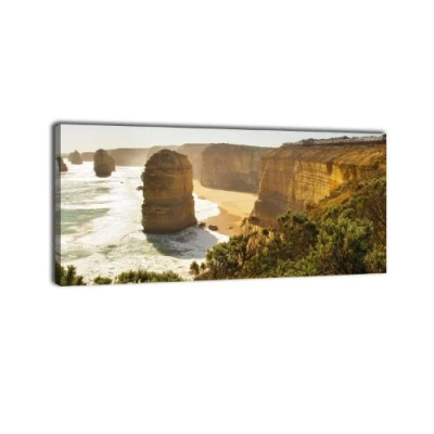 Abbildung von wandmotiv24 Leinwandbild Panorama Nr. 390 zwölf Apostel 100x40cm, Keilrahmenbild, Bild auf Leinwand, Kalkstein Australien Küste