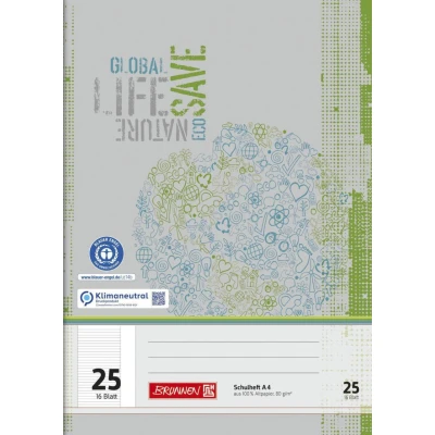 Abbildung von BRUNNEN Schulheft Recycling, A4, liniert (Lineatur 25), mit Außenrand, ungelocht, 16 Blatt