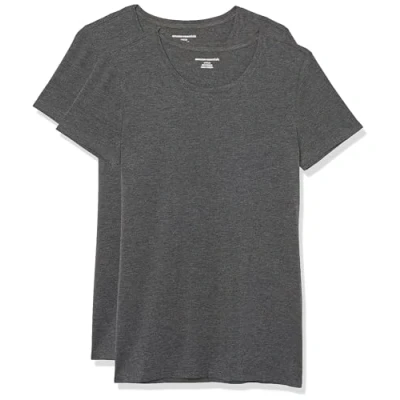 Abbildung von Amazon Essentials Damen Kurzärmeliges T Shirt mit Rundhalsausschnitt, Klassischer Schnitt, 2er Pack, Dunkelgrau Meliert, XXL