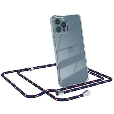 Abbildung von EAZY CASE Handykette kompatibel mit iPhone 12/12 Pro Handyhülle Umhängeband, Handykordel Schutzhülle, Silikonhülle, Hülle Band, Stylische Kette Hülle, Navy Camouflage