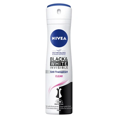 Abbildung von NIVEA Black &amp; White Invisible Clear Deo Spray (150 ml), Anti Transpirant mit Flecken Formel, 72h Schutz und Pflegekomplex